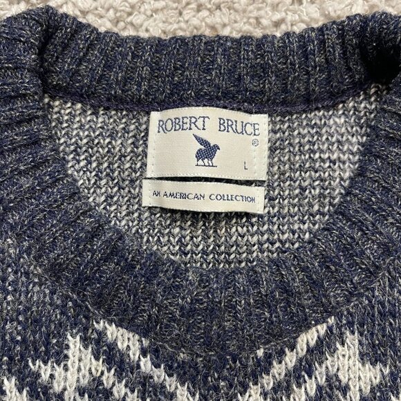 Classic Robert Bruce Geometric Knit Sweater Gray & White Large - Picture 2 of 6